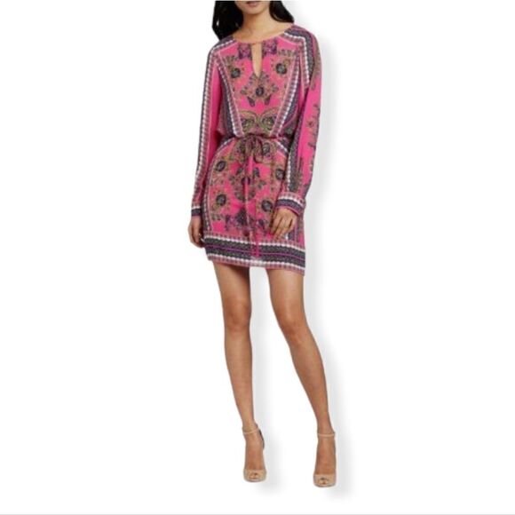 Bcbgmaxazria womens freya longsleeve scarf print tunic dress - Picture 1 of 7